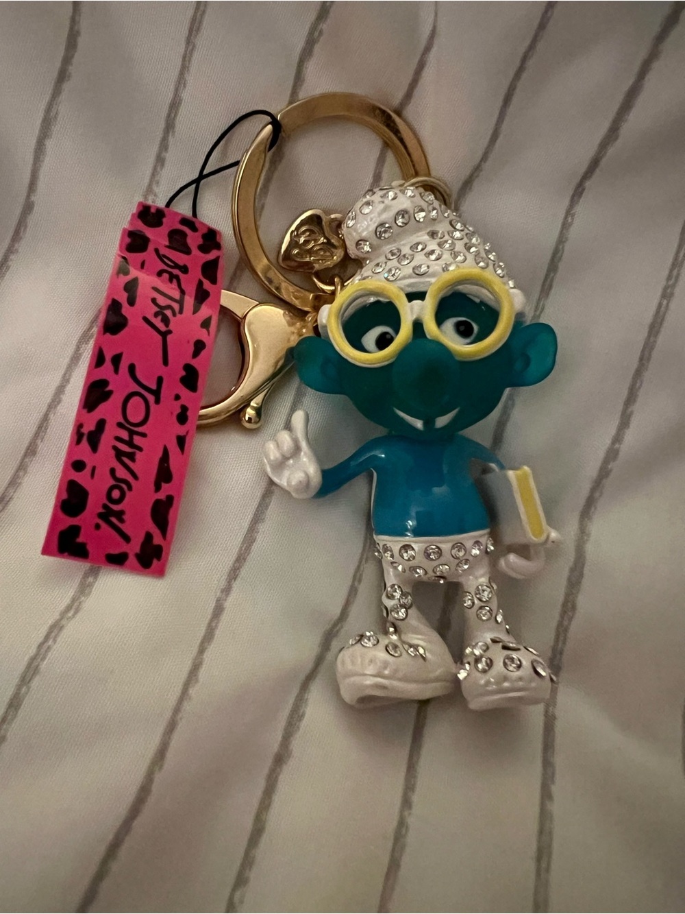 Betsey Johnson Teal Smurf Keychain with Rhinestone Accents NWT